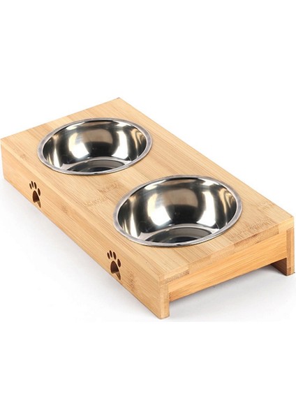 Ahşap Sehpalı Ikili Mama Kabı Nrmsa