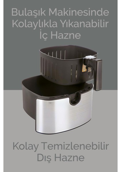 Airfly Xxl 8 Lt Geniş Hazneli 6 Ön Programlı Dokunmatik Airfryer Sıcak Hava Fritözü ELB-2307