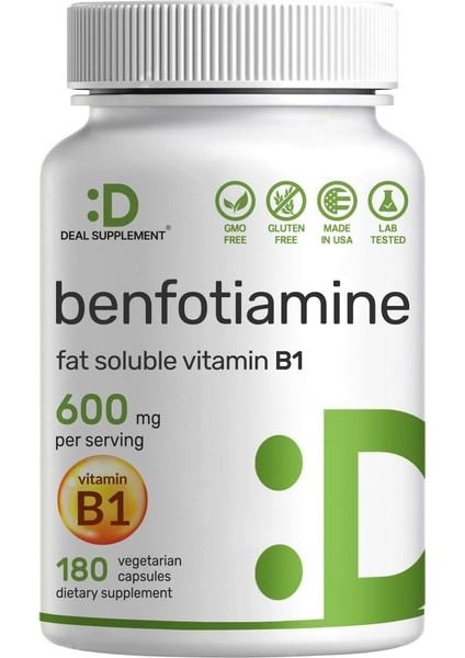 Benfotiamine Fat Soluble Vitamin B1 600 mg 180 Kapsul Büyük Boy