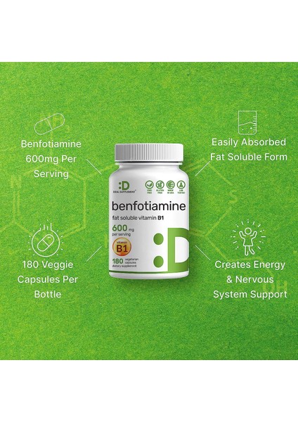 Benfotiamine Fat Soluble Vitamin B1 600 mg 180 Kapsul Büyük Boy fırsatları