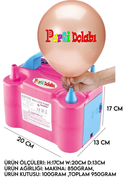 Parti Dolabı Çift Çıkışlı Balon Şişirme Makinası, Elektrikli Balon Pompası 73005 Pembe Mavi