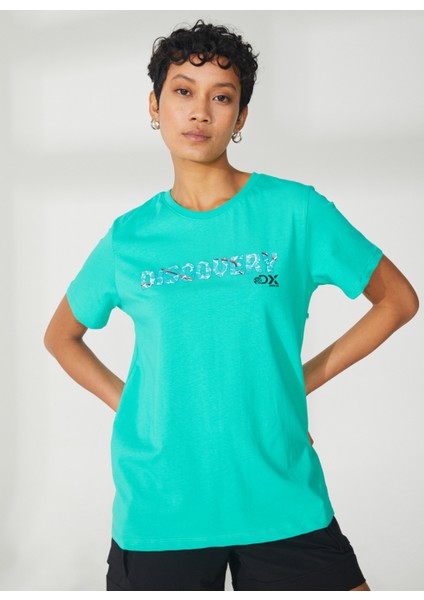 Bisiklet Yaka Baskılı Mint Kadın T-Shirt W-HOLDEN