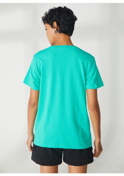 Bisiklet Yaka Baskılı Mint Kadın T-Shirt W-HOLDEN