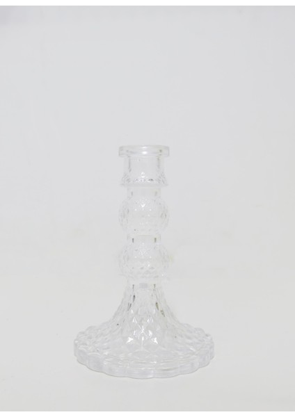 15 cm Rölyef Kabartmalı Kristal Cam Şamdan Mumluk ve Mum Seti fırsatları