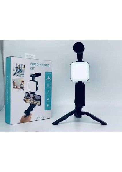 Video Making Kit Kumandalı Mikrofon LED Işık Mini Tripod Için Telefon Vlog Video Kayıt