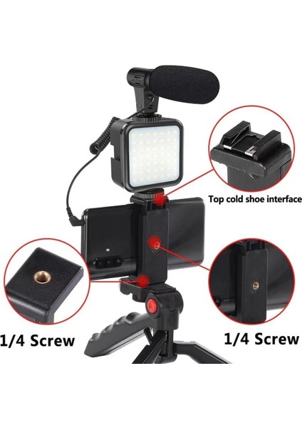 Video Making Kit Kumandalı Mikrofon LED Işık Mini Tripod Için Telefon Vlog Video Kayıt
