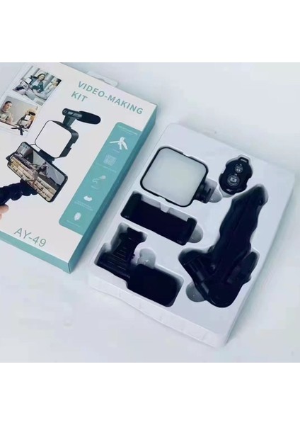 Video Making Kit Kumandalı Mikrofon LED Işık Mini Tripod Için Telefon Vlog Video Kayıt