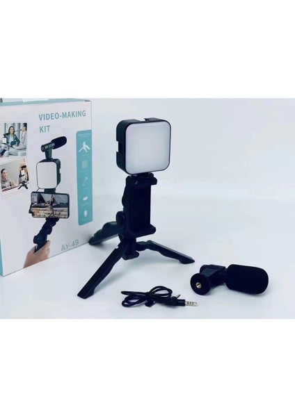 Video Making Kit Kumandalı Mikrofon LED Işık Mini Tripod Için Telefon Vlog Video Kayıt