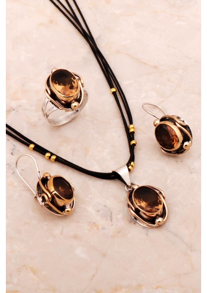 Renk Değiştiren Sultan Taşlı Tasarım Elişi Gümüş Set 2673