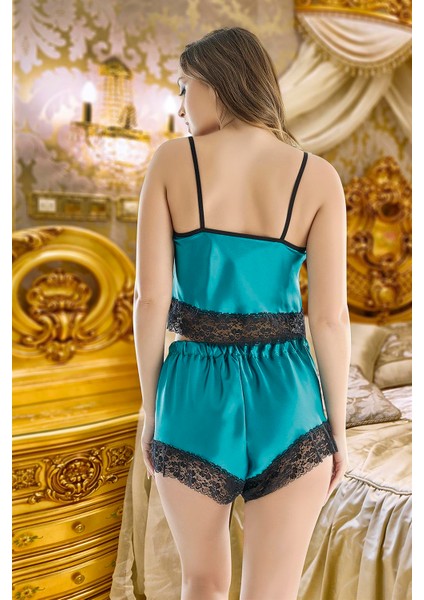 Ceren Gündoğdu Butik Saten Şortlu Büstiyer Takım S-1008