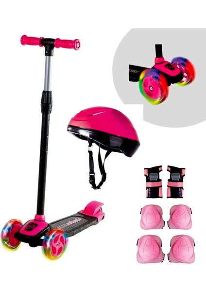 Kalite Fırsat Pembe 3 Teker Işıklı Twist Scooter + Kask Dızlık Dırseklık Koruyucu