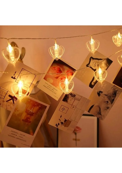 Dekor Düğün Işıkları Mandal Pilli Kalpli Gün Işığı LED Işık LED Işık Heart Photo Clip String Light fırsatları