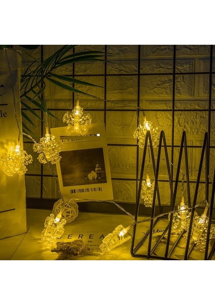 Dekor Düğün Işıkları Pilli Kar Tanesi Mandal LED Işık Gün Işığı LED Işık Snowflake Clips String LED