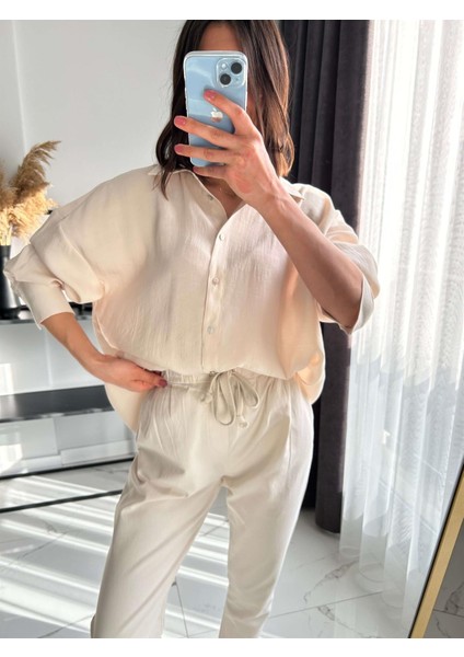 Premium Oversize Bej Gömlek