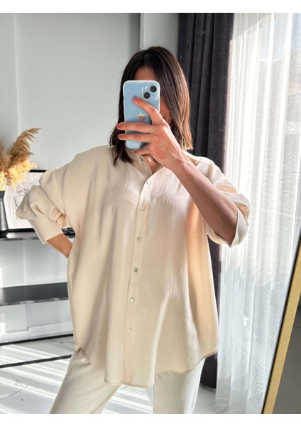 Premium Oversize Bej Gömlek