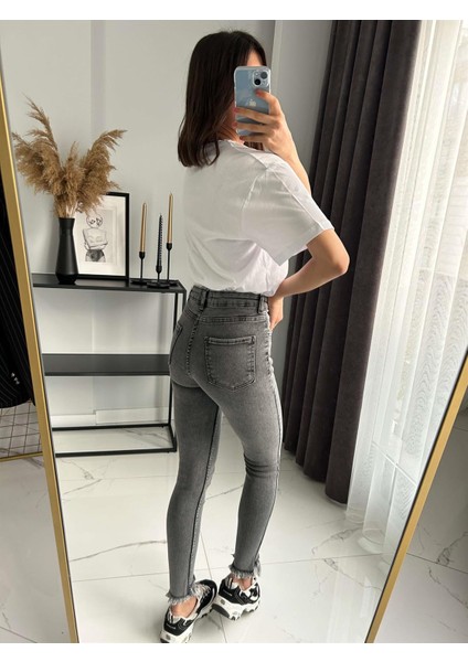 Kesik Paça Füme Skinny Jean