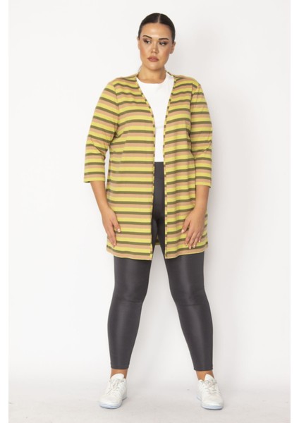 Kadın Haki Çizgili Viskon Hırka 65N28700