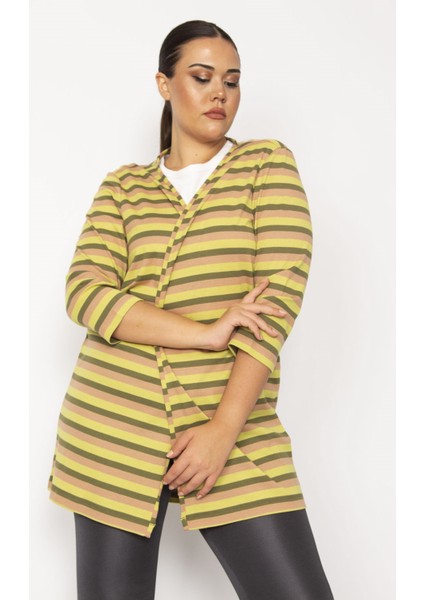 Kadın Haki Çizgili Viskon Hırka 65N28700 fırsatları