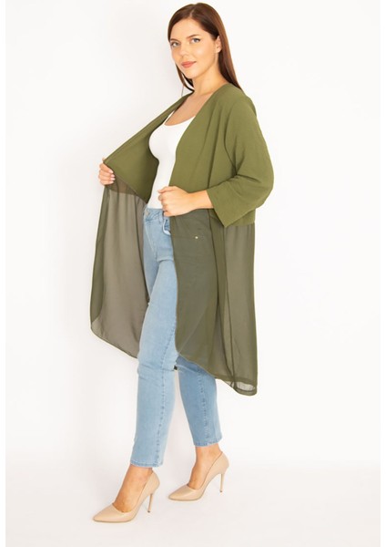 Kadın Haki Alt Kısmı Şifon Hırka 65N34879