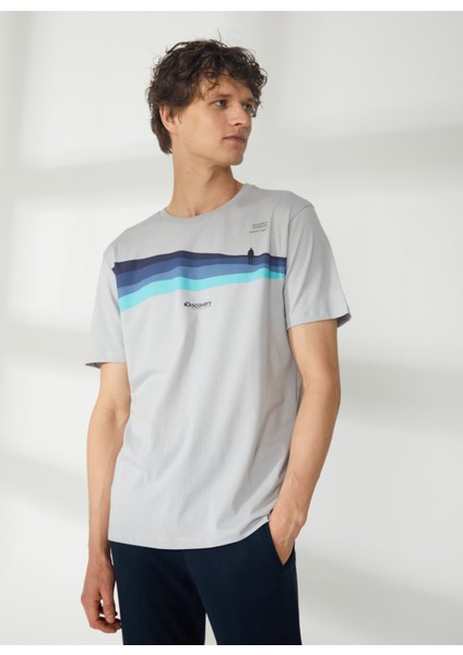 Bisiklet Yaka Baskılı Gri Erkek T-Shirt HARDAP