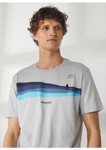 Bisiklet Yaka Baskılı Gri Erkek T-Shirt HARDAP fiyatları