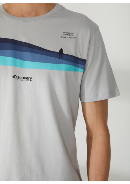 Bisiklet Yaka Baskılı Gri Erkek T-Shirt HARDAP fırsatları