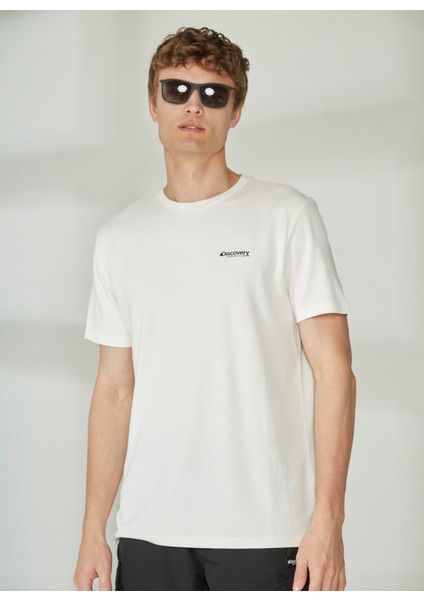 Bisiklet Yaka Baskılı Kırık Beyaz Erkek T-Shirt PERTA