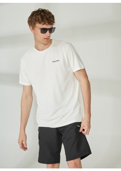 Bisiklet Yaka Baskılı Kırık Beyaz Erkek T-Shirt PERTA fiyatları