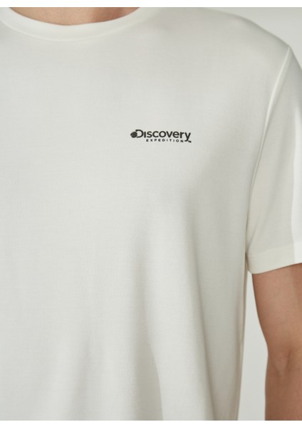 Bisiklet Yaka Baskılı Kırık Beyaz Erkek T-Shirt PERTA indirimleri