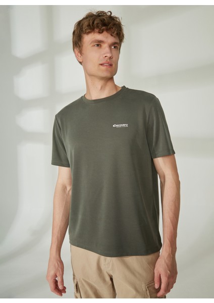 Bisiklet Yaka Baskılı Haki Erkek T-Shirt PERTA fırsatları