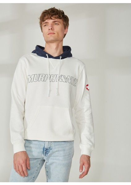 Kapüşon Yaka Düz Beyaz Erkek Sweatshırt Freıghter Sweatshırt