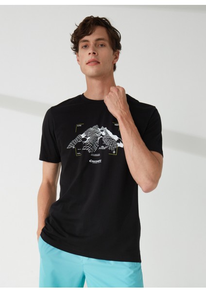 Bisiklet Yaka Baskılı Siyah Erkek T-Shirt TEN fiyatları
