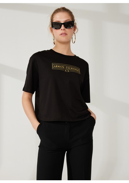 Baskılı Siyah Kadın T-Shirt 3RYT41