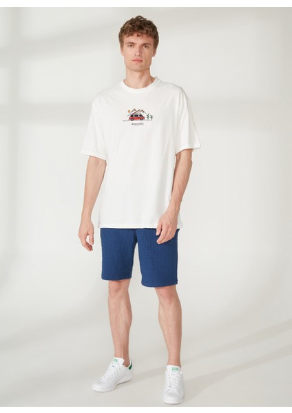 Bisiklet Yaka Nakışlı Kırık Beyaz Erkek T-Shirt LEAF fiyatları