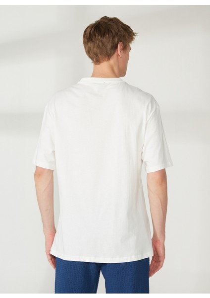 Bisiklet Yaka Nakışlı Kırık Beyaz Erkek T-Shirt LEAF indirimleri