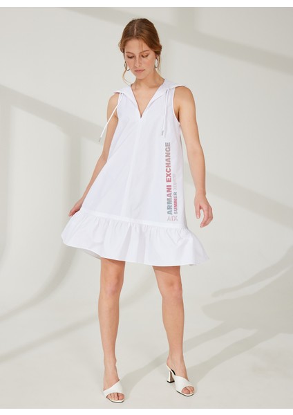 V Yaka Düz Beyaz Diz Üstü Kadın Elbise 3RYA25 fiyatları