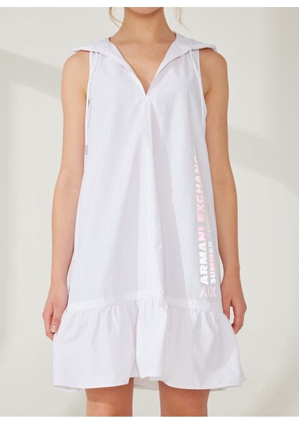 V Yaka Düz Beyaz Diz Üstü Kadın Elbise 3RYA25 fırsatları