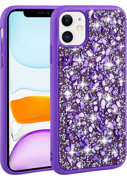 - Apple iPhone 11 - Kılıf Parlak Taşlı Tasarım Linea Kapak - Mor