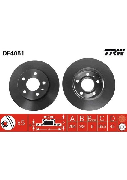 Fren Diski Arka 264MM 5 Bijon Astra G-Astra H-Zafira B-Meriva B 1998- Takım Fiyatıdır fiyatları