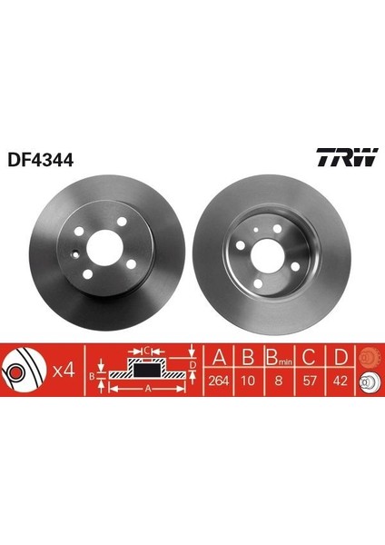 Fren Diski Arka 264MM 4 Bijon Astra H-Corsa C-Combo C-Meriva A 2001-2010 Takım Fiyatıdır fiyatları