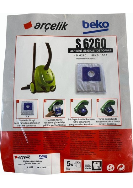 S 6260 Elektrikli Süpürge Toz Torbası (5 Adet)