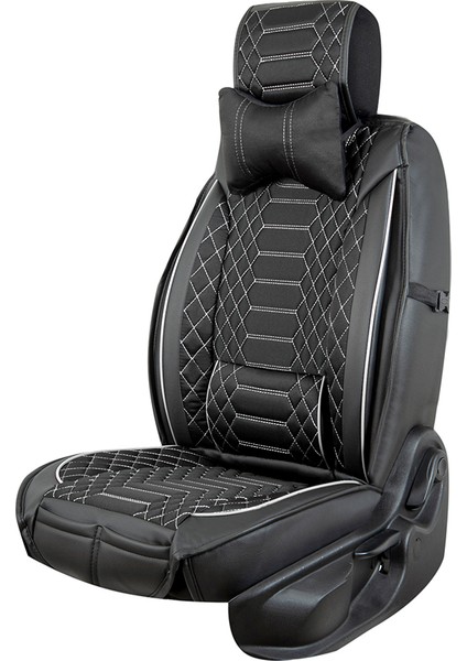 Hyundai İX55 Lüx Deri Oto Koltuk Kılıfı Ön Arka Takım (Royal) Siyah Beyaz indirimleri