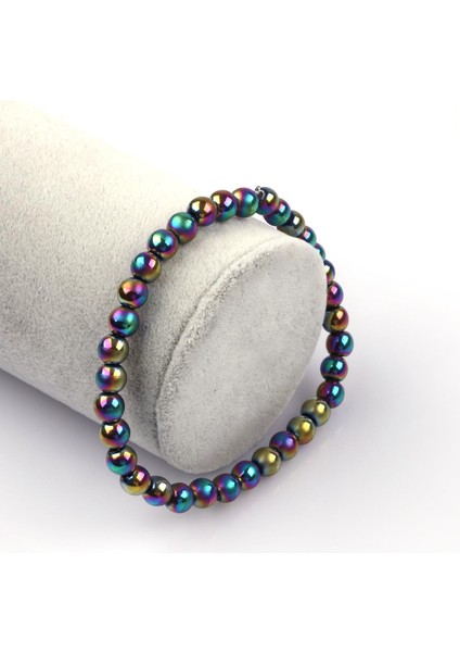 Renkli Mat Hematit Doğal Taş Bileklik 6mm Küre Kesim