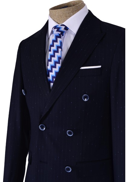 Noktalı Çizgili Kruvaze Slim Fit Erkek Takım Elbise fiyatları
