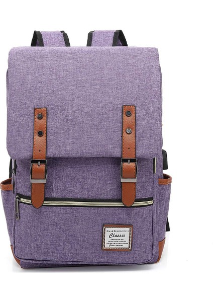 Erkek Ve Kadın Bilgisayar Sırt Çantası Usb Kişilik Retro Açık Tuval Büyük Seyahat Çantası (Yurt Dışından)