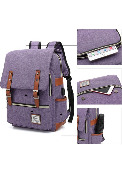 Erkek Ve Kadın Bilgisayar Sırt Çantası Usb Kişilik Retro Açık Tuval Büyük Seyahat Çantası (Yurt Dışından) fırsatları
