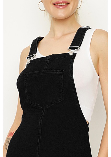 Kadın Askılı Denim Salopet Elbise
