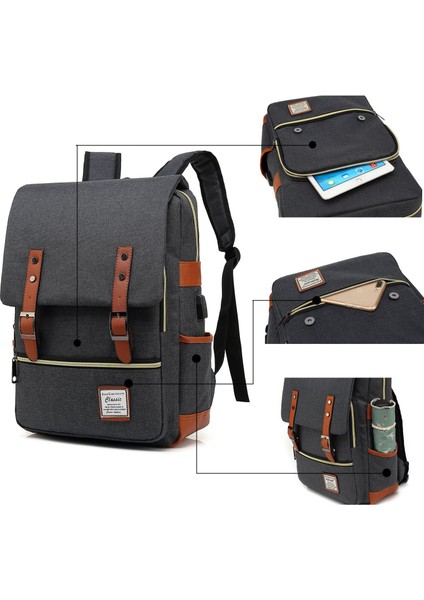 Erkek Ve Kadın Bilgisayar Sırt Çantası Usb Kişilik Retro Açık Tuval Büyük Seyahat Çantası (Yurt Dışından) fiyatları