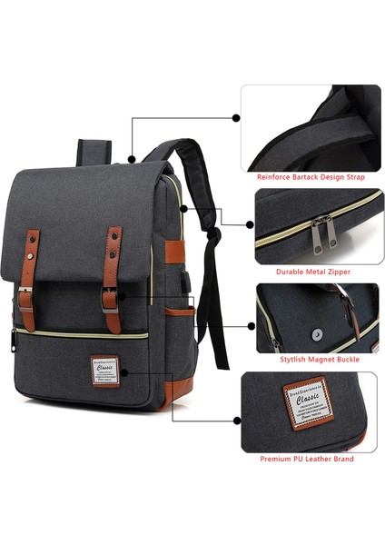 Erkek Ve Kadın Bilgisayar Sırt Çantası Usb Kişilik Retro Açık Tuval Büyük Seyahat Çantası (Yurt Dışından) modelleri