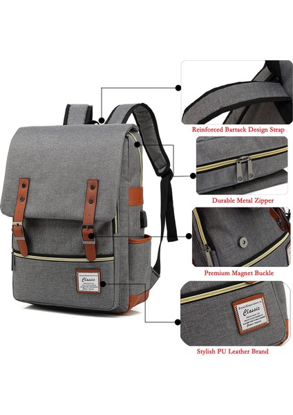 Erkek Ve Kadın Bilgisayar Sırt Çantası Usb Kişilik Retro Açık Tuval Büyük Seyahat Çantası (Yurt Dışından) indirimleri